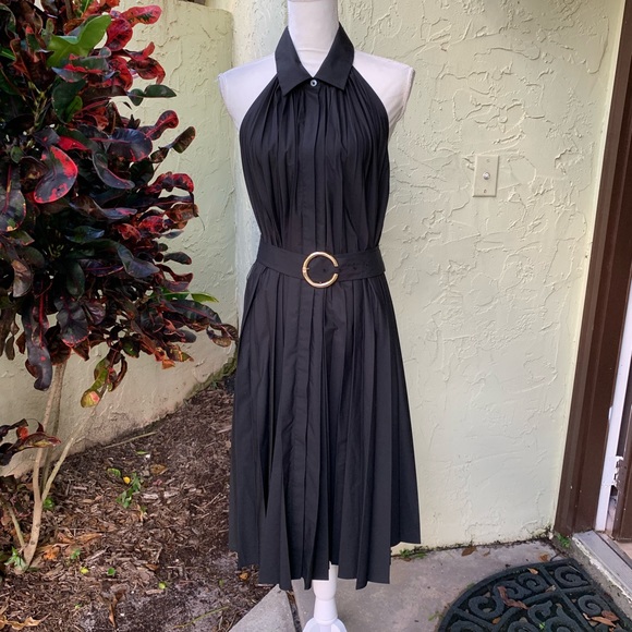 Elie Tahari Pleated Fit & Flare Belted Halter Midi-Dress - Picture 8 of 16